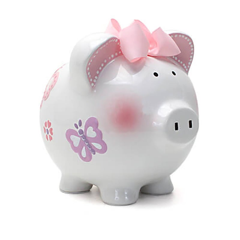 Child to Cherish Ceramic Piggy Bank for Girls, Butterfly - Image 1